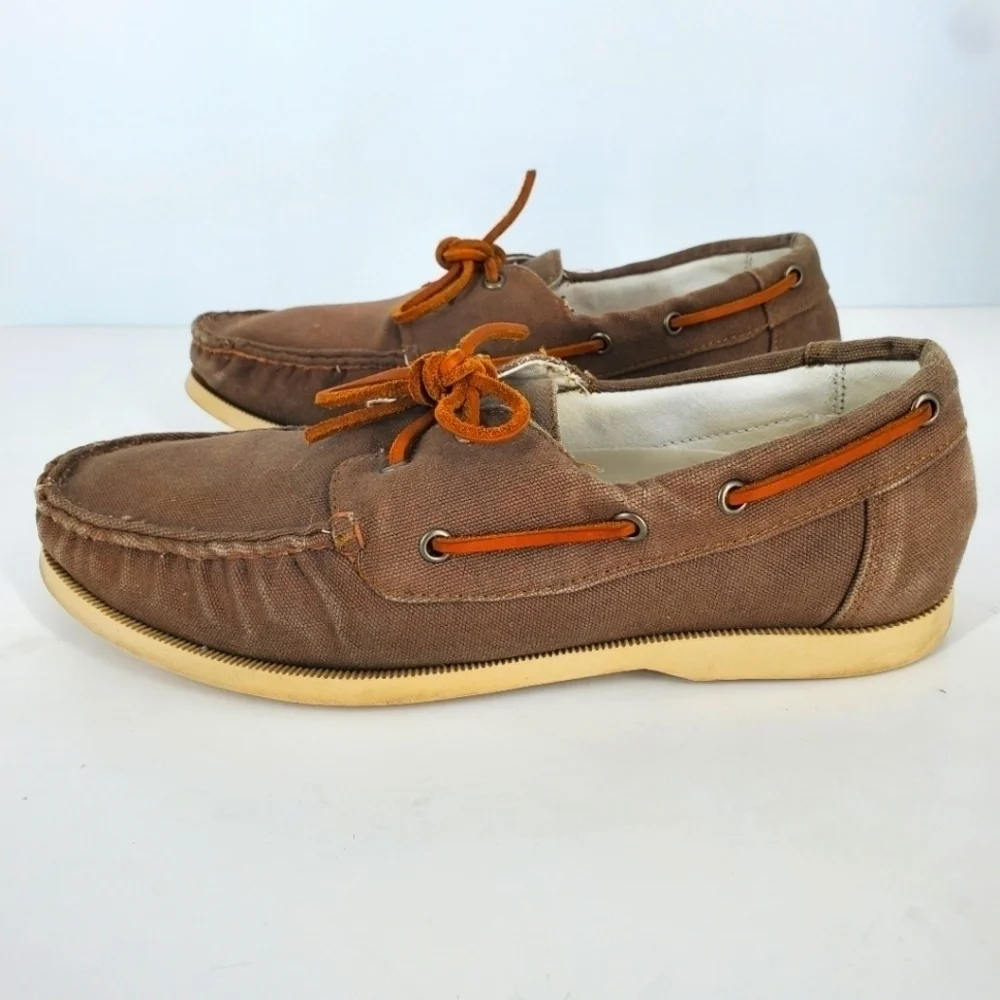 Cole Haan Mens Canvas Slip-on Boat Shoes Size 8.5 M Brown C14475 C15